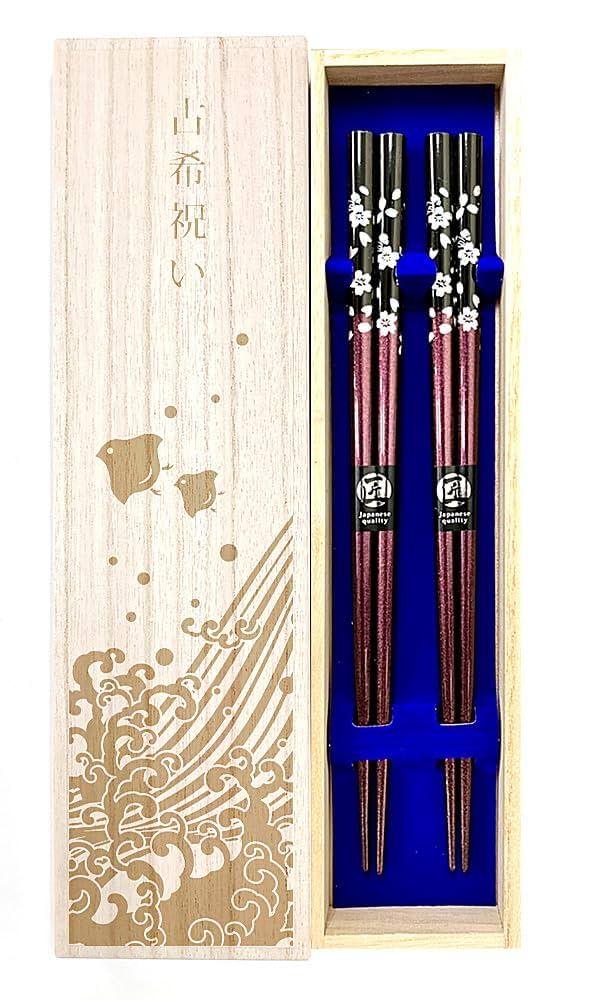 Amazon | 夫婦箸 【銀桜花 （紫・紫）】 男女兼用サイズ